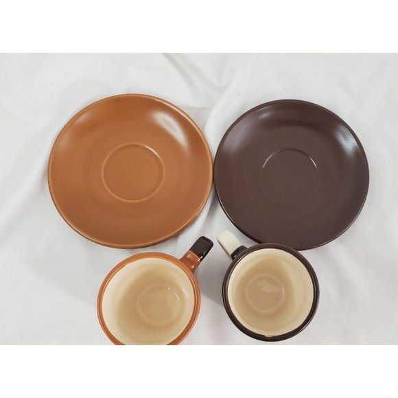 Krystallo Tov Lev Brown Paisley  2 Espresso Cup And Saucer Retro Square Bottom - Picture 4 of 4